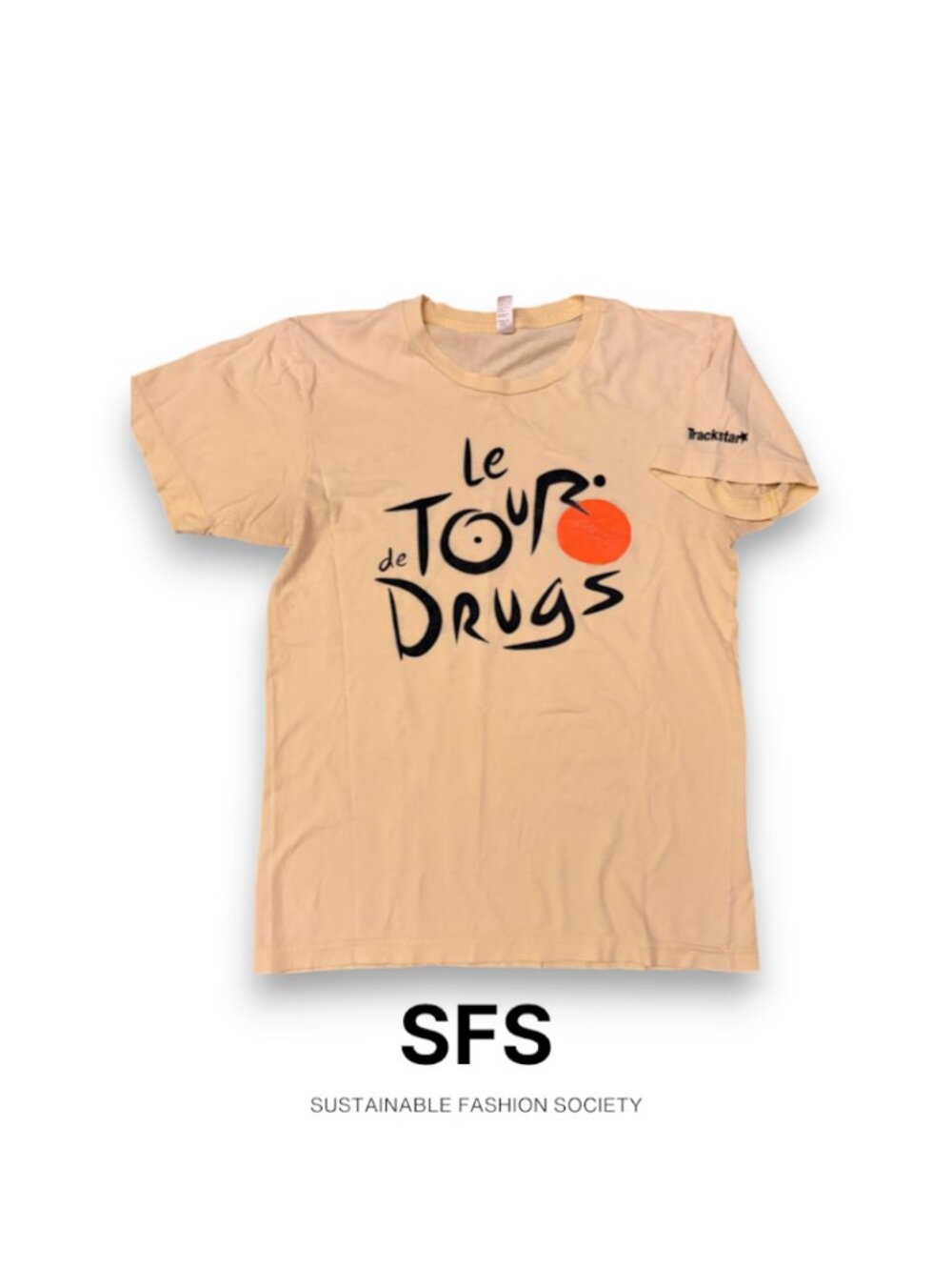 Vintage Trackstar NYC Le Tour de Drugs Satire Graphic Tee Butter Yellow Boyfrien